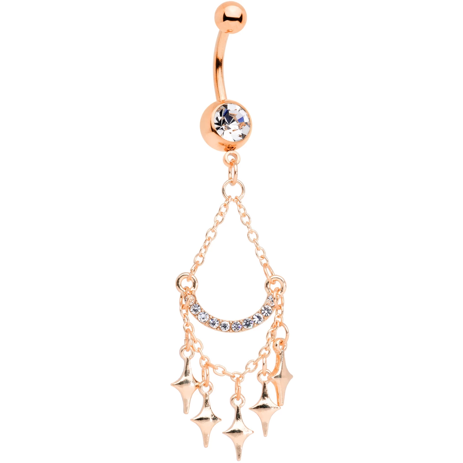 Gaby Clear Gem Rose Gold Tone Double Drama Chandelier Dangle Belly Ring 1 Gaby Clear Gem Rose Gold Tone Double Drama Chandelier Dangle Belly Ring