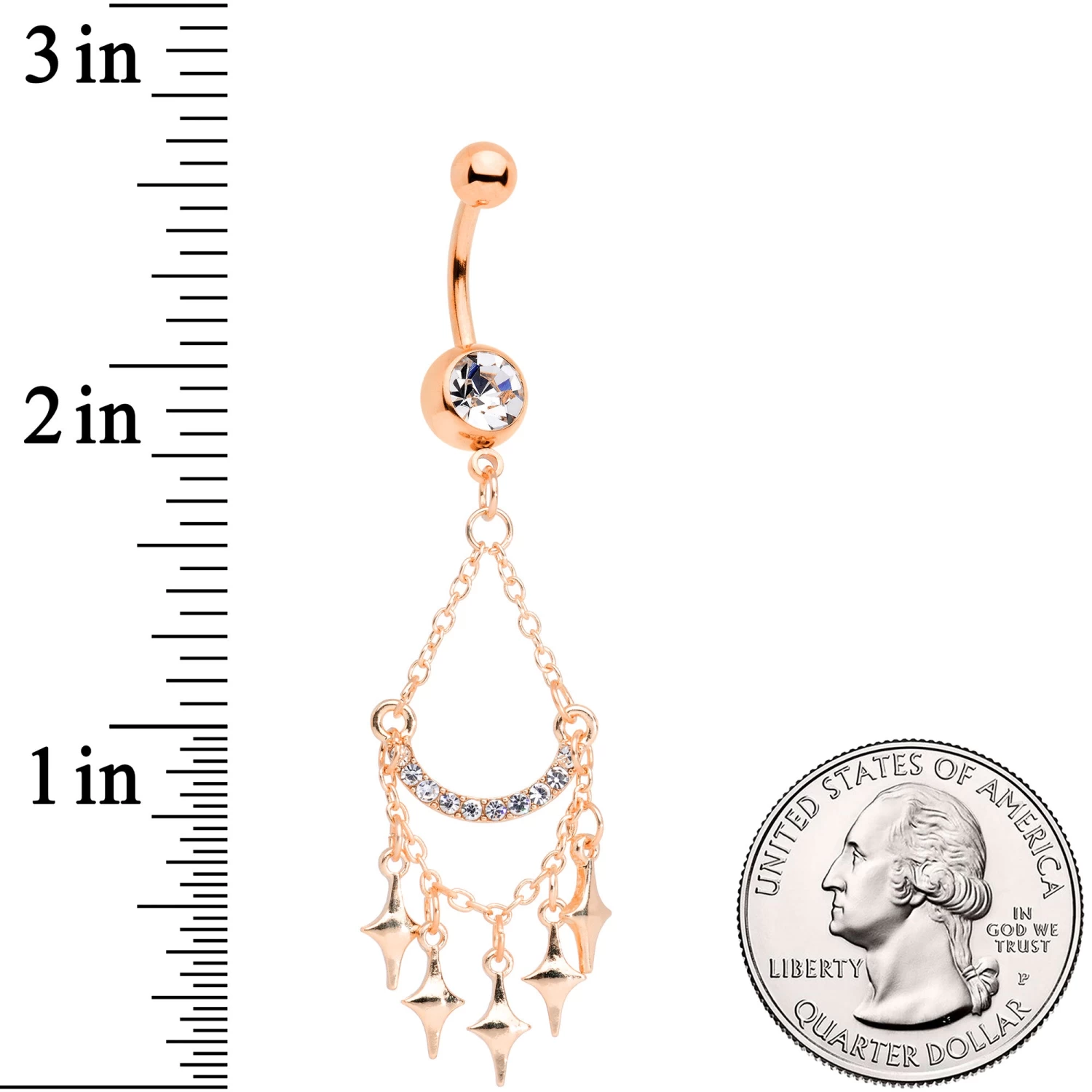 Gaby Clear Gem Rose Gold Tone Double Drama Chandelier Dangle Belly Ring 2 Gaby Clear Gem Rose Gold Tone Double Drama Chandelier Dangle Belly Ring - Image 2