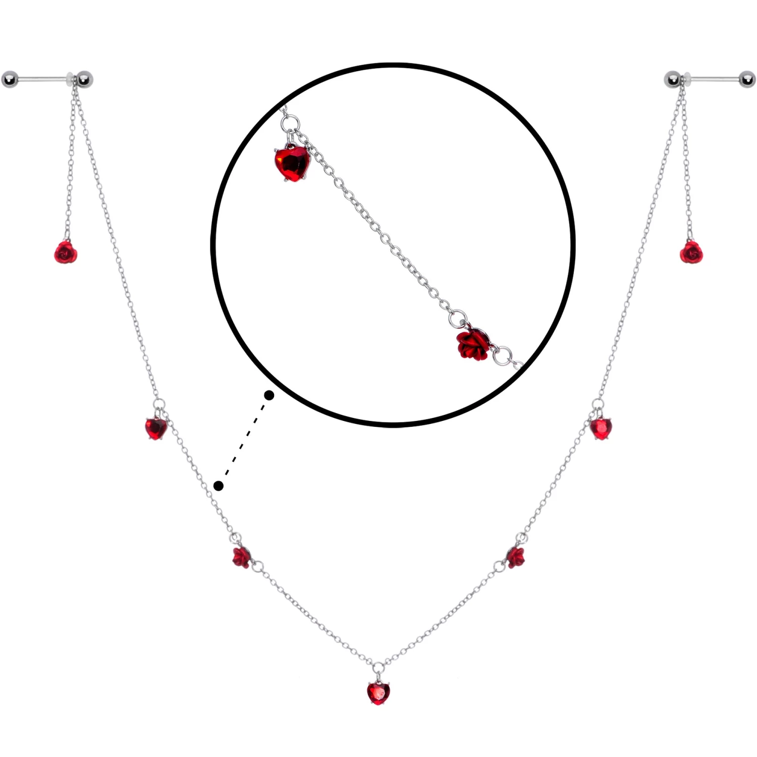 Gaby 14 Gauge 9/16 Red Rose Flower Valentine Dangle Nipple Chain 3 Gaby 14 Gauge 9/16 Red Rose Flower Valentine Dangle Nipple Chain - Image 3