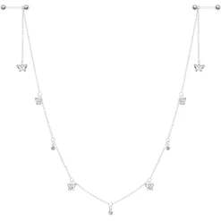 Gaby 14 Gauge 9/16 Clear Gem Butterfly Dangle Nipple Chain