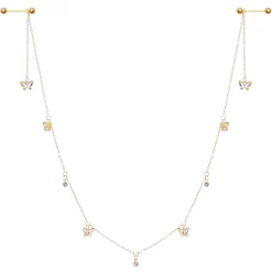 Gaby 14 Gauge 9/16 Clear Gem Gold Tone Butterfly Dangle Nipple Chain