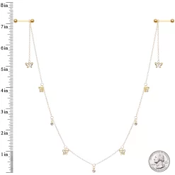 Gaby 14 Gauge 9/16 Clear Gem Gold Tone Butterfly Dangle Nipple Chain -Body Jewelry Store 69019.otherimage3