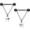 Gaby 14 Gauge 5/8 Aurora Gem Black Plated Star Chain Dangle Nipple Ring Set