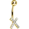 Solid 14KT Yellow Gold Cubic Zirconia X-SPOT Belly Ring