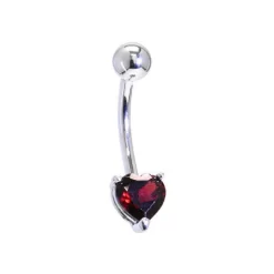 Solid 14KT White Gold Genuine Garnet Heart Solitaire Belly Ring