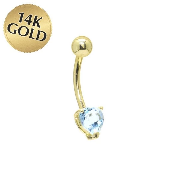 Solid 14KT Yellow Gold Genuine Blue Topaz Heart Solitaire Belly Ring 1 Solid 14KT Yellow Gold Genuine Blue Topaz Heart Solitaire Belly Ring