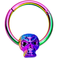 Gaby 16 Gauge 3/8 Rainbow Plated Scary Skull Hinged Segment Ring