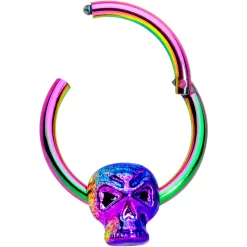 Gaby 16 Gauge 3/8 Rainbow Plated Scary Skull Hinged Segment Ring -Body Jewelry Store 69220.otherimage1
