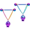 Gaby 14 Gauge 3/4 Rainbow Plated Scary Skull Dangle Barbell Nipple Ring Set