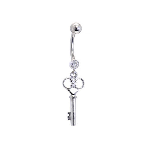 Solid 14KT White Gold Cubic Zirconia SKELETON KEY Belly Ring. 1 Solid 14KT White Gold Cubic Zirconia SKELETON KEY Belly Ring.