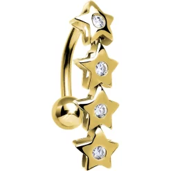 Solid 14KT Yellow Gold TOP MOUNT Cubic Zirconia STAR DROP Belly Ring