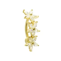 Solid 14KT Yellow Gold TOP MOUNT Cubic Zirconia LILY DROP Belly Ring