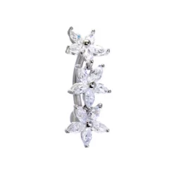 Solid 14KT White Gold TOP MOUNT Cubic Zirconia LILY DROP Belly Ring