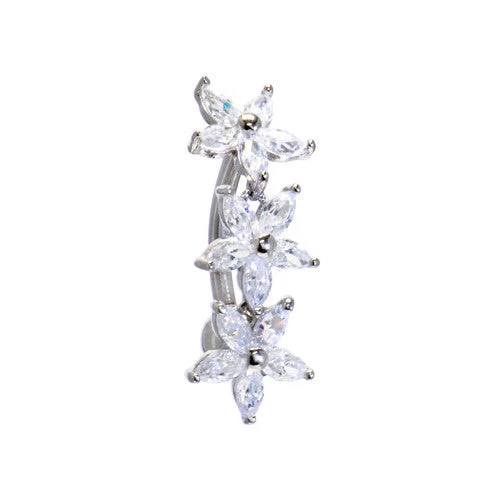 Solid 14KT White Gold TOP MOUNT Cubic Zirconia LILY DROP Belly Ring 1 Solid 14KT White Gold TOP MOUNT Cubic Zirconia LILY DROP Belly Ring