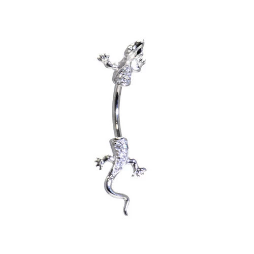 Solid 14KT White Gold Cubic Zirconia LIZARD Belly Ring 1 Solid 14KT White Gold Cubic Zirconia LIZARD Belly Ring