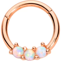 16 Gauge 5/16 White Synthetic Opal Rose Gold Tone Hinged Segment Ring