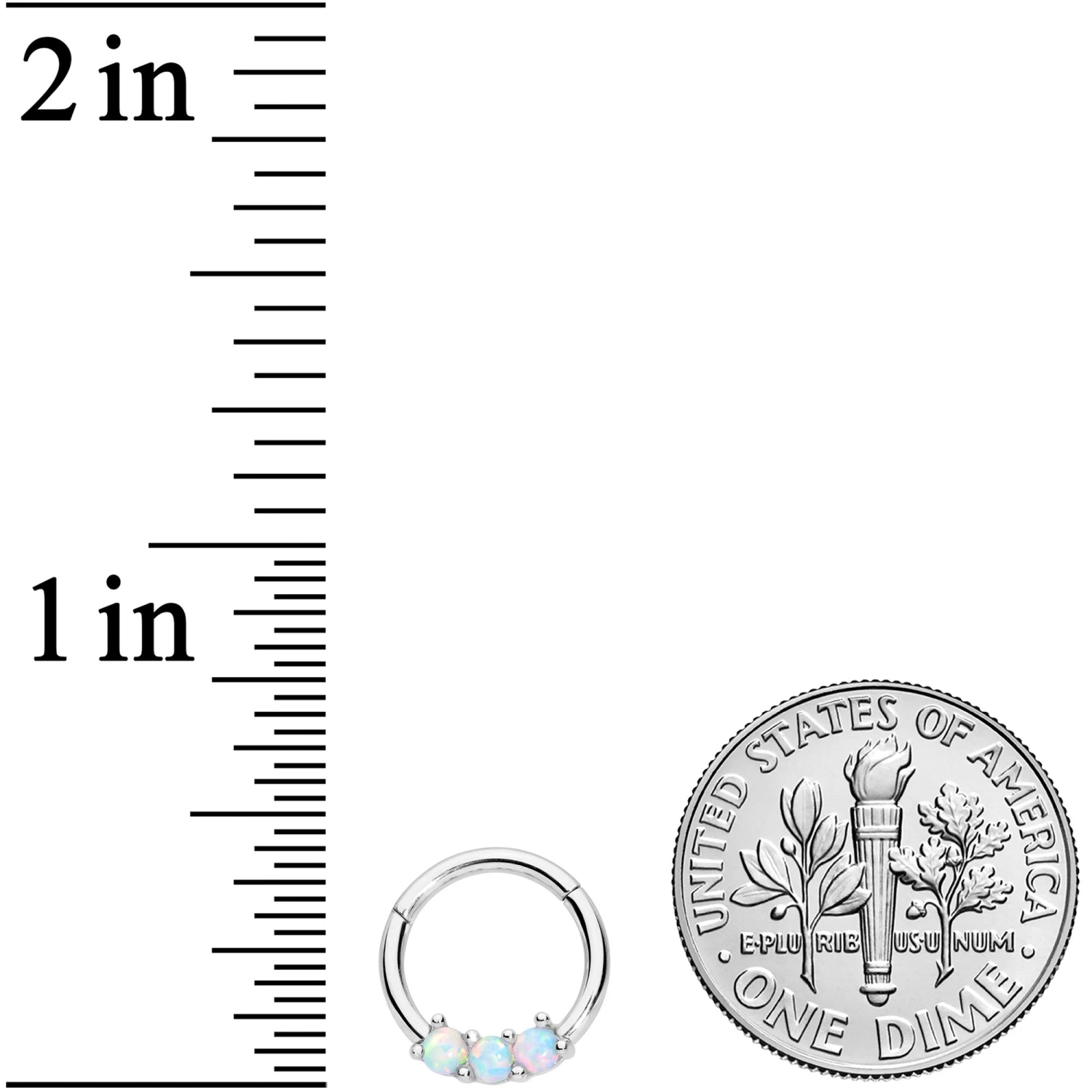 16 Gauge 5/16 White Synthetic Opal Trio Hinged Segment Ring 3 16 Gauge 5/16 White Synthetic Opal Trio Hinged Segment Ring - Image 3