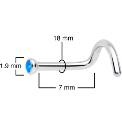 18 Gauge 7mm Blue 2mm Synthetic Opal Titanium Left Nose Ring Screw -Body Jewelry Store 69372 BL.otherimage3