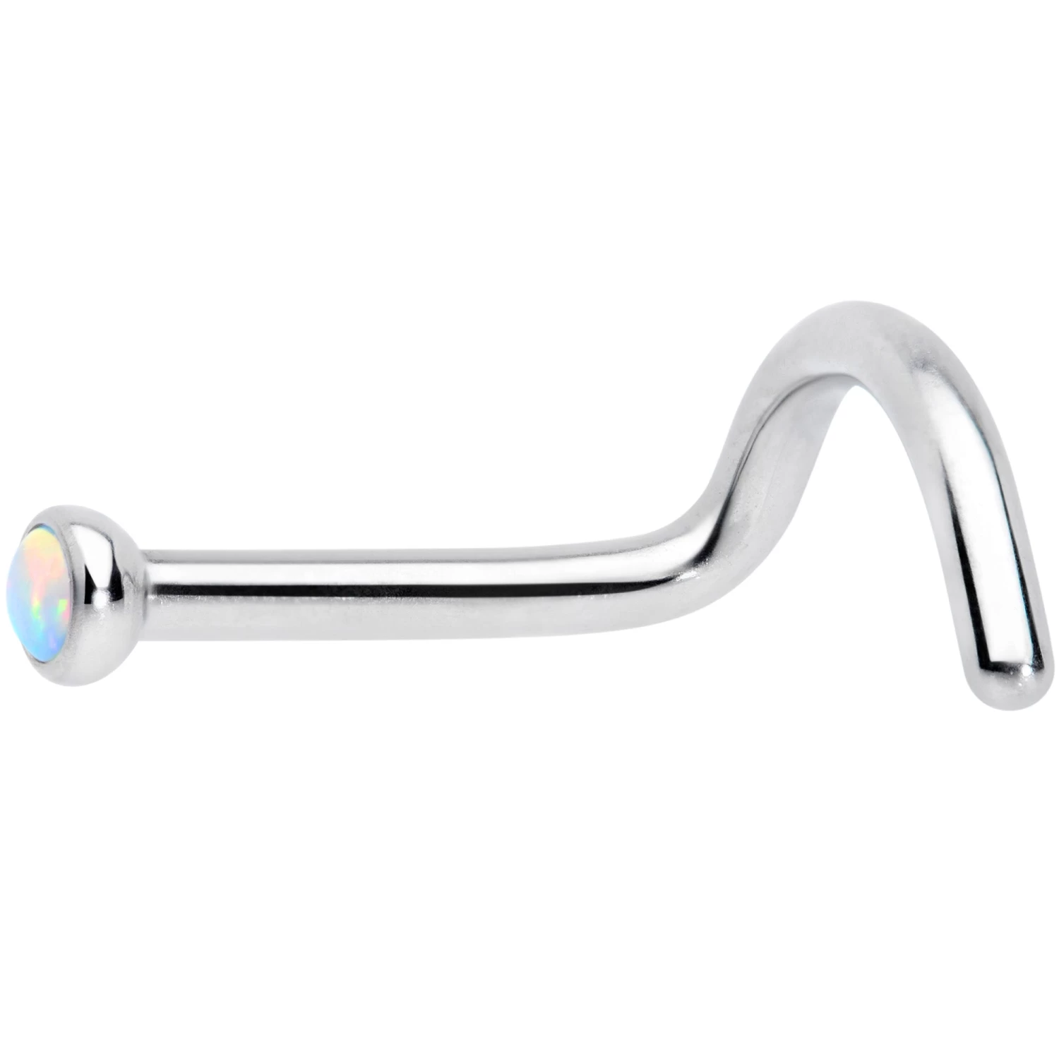 18 Gauge 7mm White 2mm Synthetic Opal Titanium Left Nose Ring Screw 2 18 Gauge 7mm White 2mm Synthetic Opal Titanium Left Nose Ring Screw - Image 2