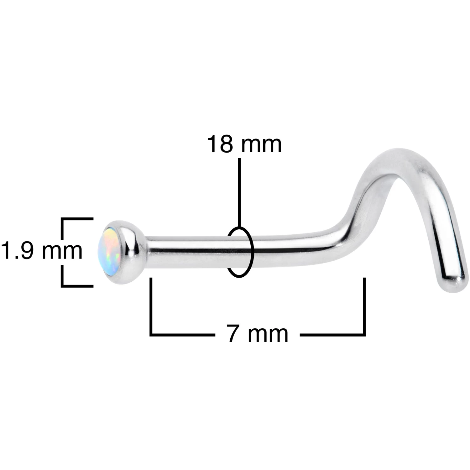 18 Gauge 7mm White 2mm Synthetic Opal Titanium Left Nose Ring Screw 4 18 Gauge 7mm White 2mm Synthetic Opal Titanium Left Nose Ring Screw - Image 4