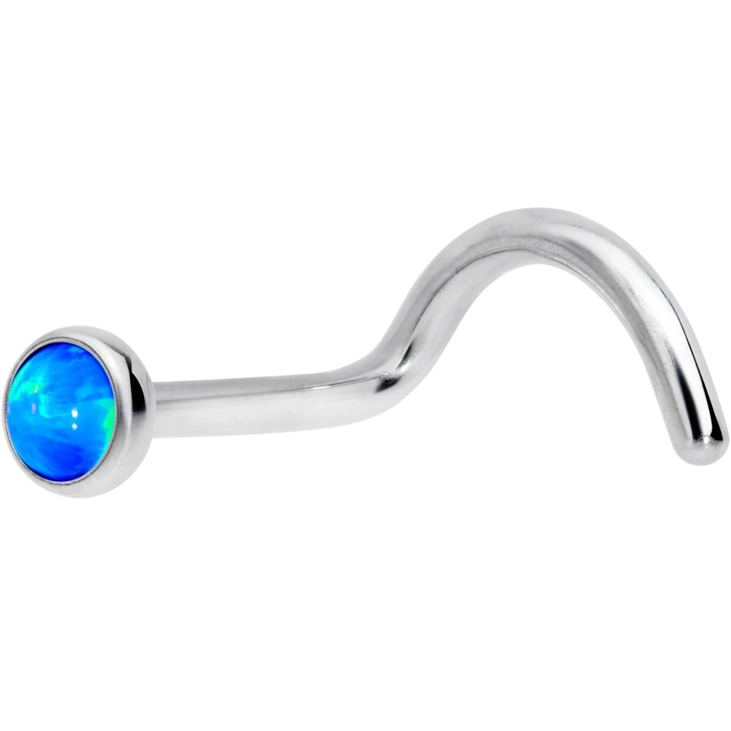 18 Gauge 7mm Blue 3mm Synthetic Opal Titanium Left Nose Ring Screw 1 18 Gauge 7mm Blue 3mm Synthetic Opal Titanium Left Nose Ring Screw