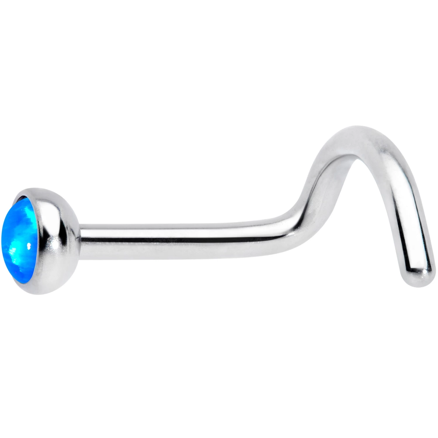 18 Gauge 7mm Blue 3mm Synthetic Opal Titanium Left Nose Ring Screw 2 18 Gauge 7mm Blue 3mm Synthetic Opal Titanium Left Nose Ring Screw - Image 2