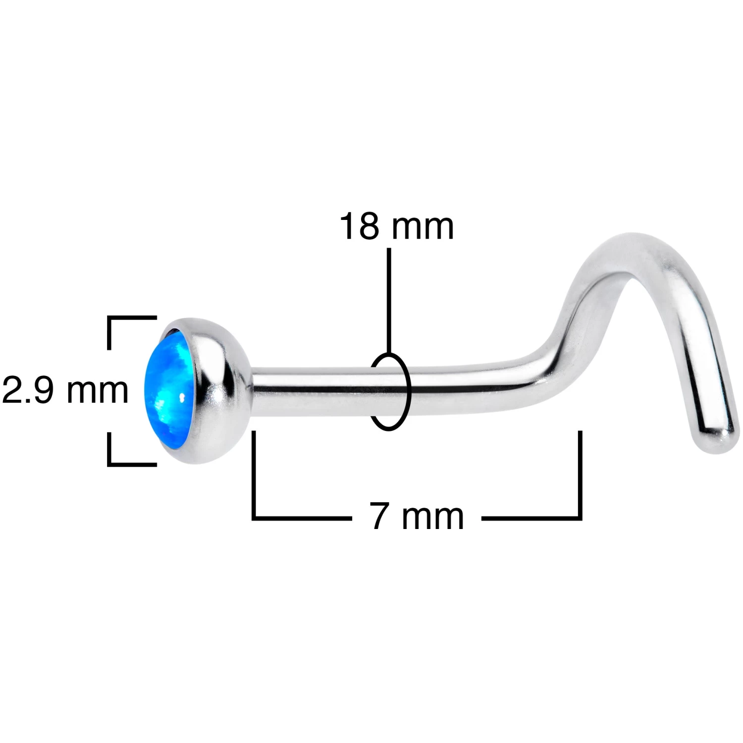 18 Gauge 7mm Blue 3mm Synthetic Opal Titanium Left Nose Ring Screw 4 18 Gauge 7mm Blue 3mm Synthetic Opal Titanium Left Nose Ring Screw - Image 4