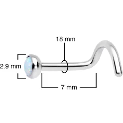 18 Gauge 7mm White 3mm Synthetic Opal Titanium Left Nose Ring Screw -Body Jewelry Store 69373 WH.otherimage3