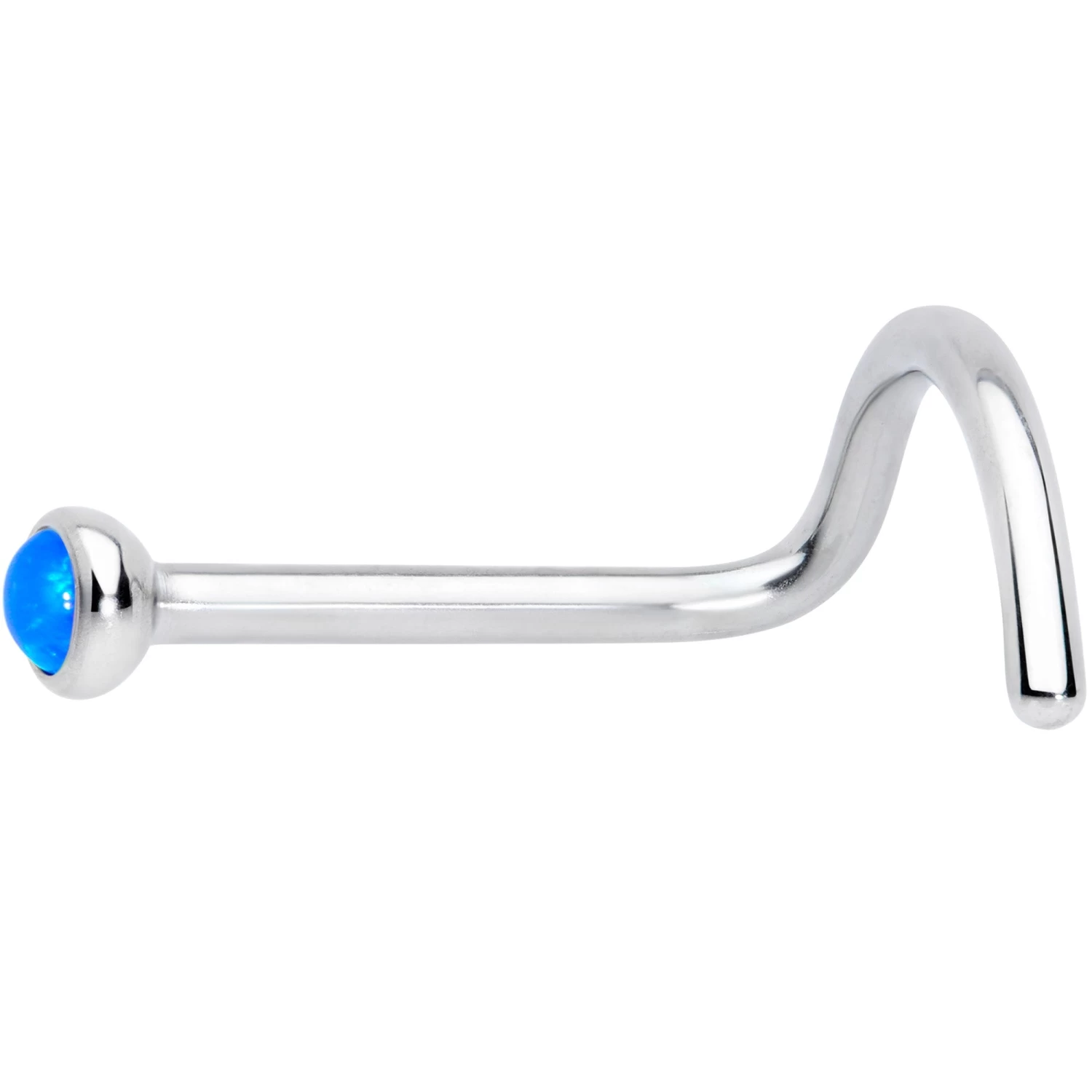 20 Gauge 7mm Blue 2mm Synthetic Opal Titanium Left Nose Ring Screw 2 20 Gauge 7mm Blue 2mm Synthetic Opal Titanium Left Nose Ring Screw - Image 2