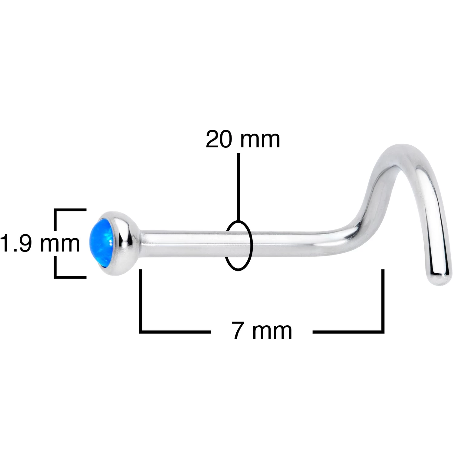 20 Gauge 7mm Blue 2mm Synthetic Opal Titanium Left Nose Ring Screw 4 20 Gauge 7mm Blue 2mm Synthetic Opal Titanium Left Nose Ring Screw - Image 4