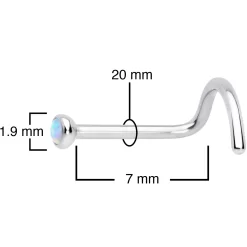 20 Gauge 7mm White 2mm Synthetic Opal Titanium Left Nose Ring Screw -Body Jewelry Store 69374 WH.otherimage3