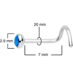 20 Gauge 7mm Blue 3mm Synthetic Opal Titanium Left Nose Ring Screw -Body Jewelry Store 69375 BL.otherimage3