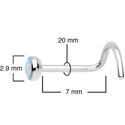 20 Gauge 7mm White 3mm Synthetic Opal Titanium Left Nose Ring Screw -Body Jewelry Store 69375 WH.otherimage3