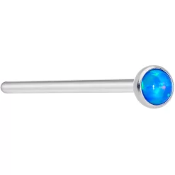 18 Gauge 3/4 Blue 3mm Synthetic Opal Titanium Fishtail Nose Ring