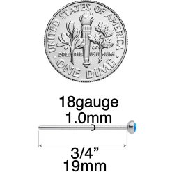 18 Gauge 3/4 Blue 3mm Synthetic Opal Titanium Fishtail Nose Ring -Body Jewelry Store 69377 BL.otherimage2