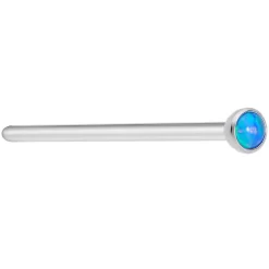 20 Gauge 3/4 Blue 2mm Synthetic Opal Titanium Fishtail Nose Ring