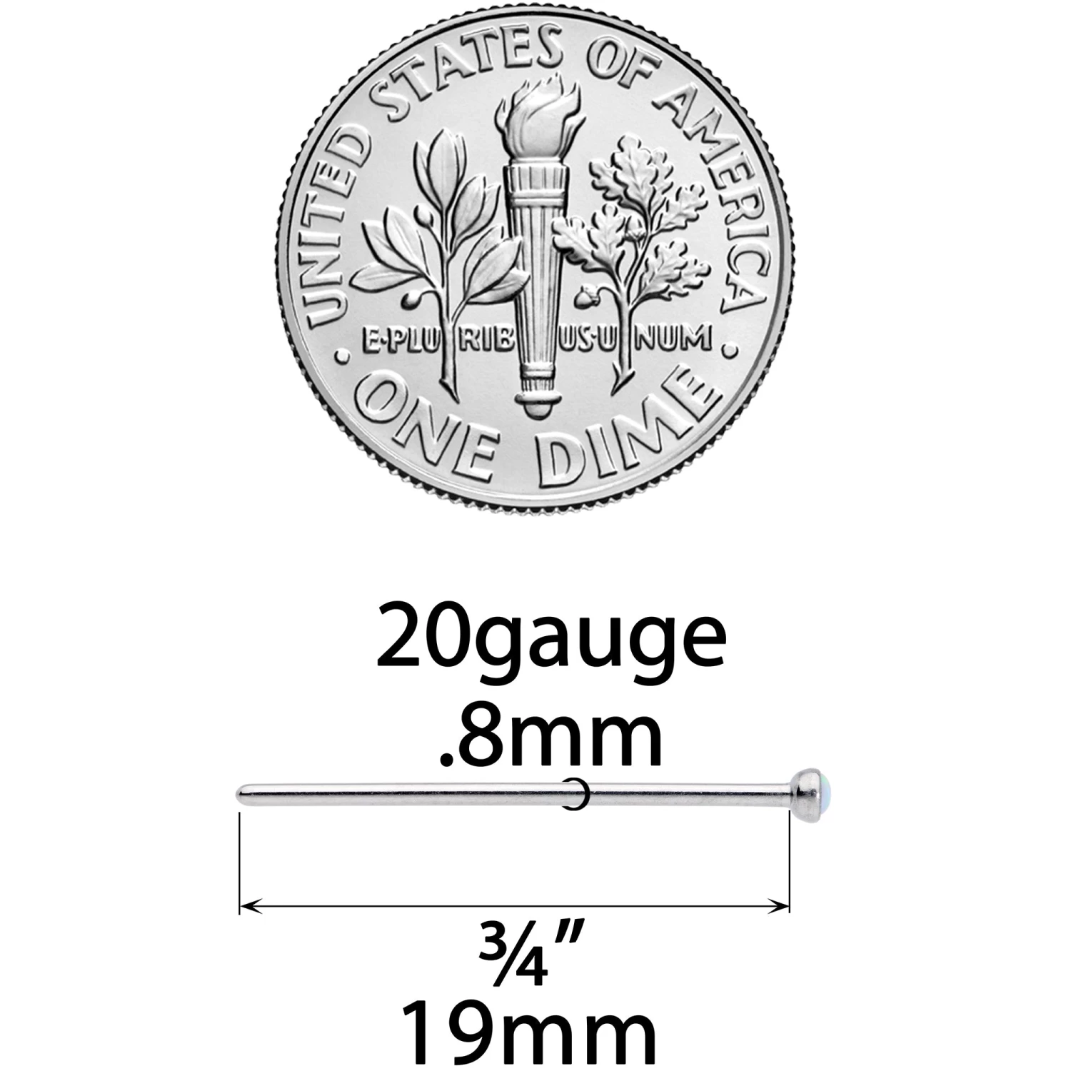 20 Gauge 3/4 White 2mm Synthetic Opal Titanium Fishtail Nose Ring 3 20 Gauge 3/4 White 2mm Synthetic Opal Titanium Fishtail Nose Ring - Image 3