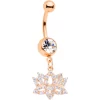 Clear CZ Gem Rose Gold Tone Lotus Flower Dangle Belly Ring