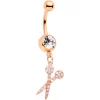 Clear CZ Gem Rose Gold Tone Shear Scissors Dangle Belly Ring