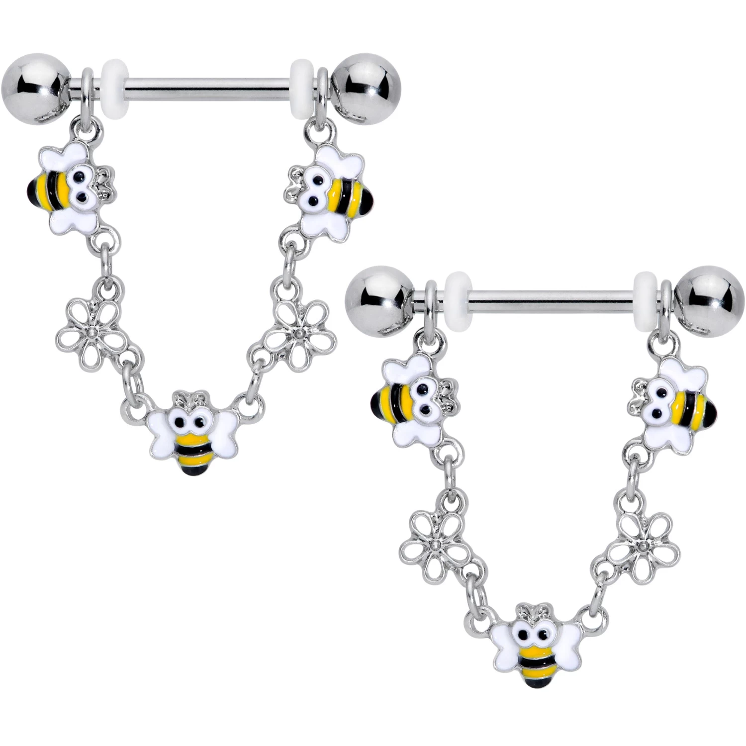 14 Gauge 5/8 Little Bees Flowers Dangle Barbell Nipple Ring Set 1 14 Gauge 5/8 Little Bees Flowers Dangle Barbell Nipple Ring Set