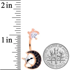 Clear CZ Gem Rose Gold Tone Black Moon Double Mount Belly Ring -Body Jewelry Store 69501.otherimage2