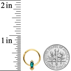 16 Gauge 3/8 Green Gem Gold Tone Teardrop Hinged Segment Ring -Body Jewelry Store 69518.otherimage2