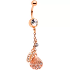 Clear Gem Rose Gold Tone Nautical Shell Dangle Belly Ring -Body Jewelry Store 69529.otherimage1