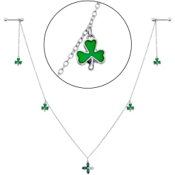 Gaby 14 Gauge 9/16 Green Gem Shamrock St Patricks Day Dangle Nipple Chain -Body Jewelry Store 69580.otherimage2