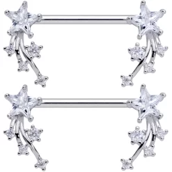 14 Gauge 5/8 Clear CZ Gem Shooting Star Barbell Nipple Ring Set -Body Jewelry Store 69583.otherimage1