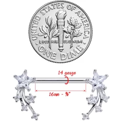 14 Gauge 5/8 Clear CZ Gem Shooting Star Barbell Nipple Ring Set -Body Jewelry Store 69583.otherimage2
