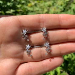 14 Gauge 5/8 Clear CZ Gem Shooting Star Barbell Nipple Ring Set -Body Jewelry Store 69583 1 scaled