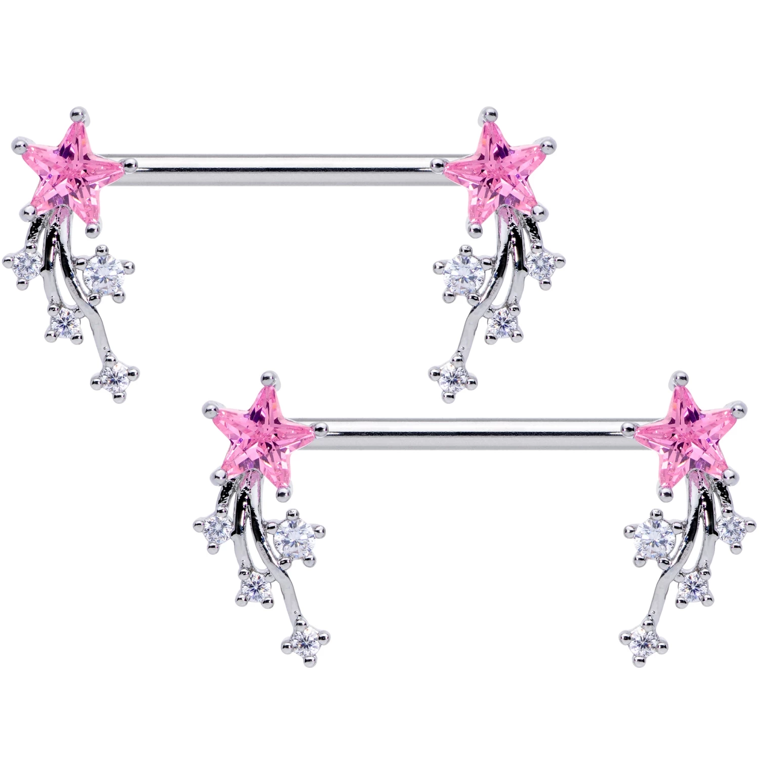 14 Gauge 5/8 Pink Clear CZ Gem Shooting Star Barbell Nipple Ring Set 1 14 Gauge 5/8 Pink Clear CZ Gem Shooting Star Barbell Nipple Ring Set