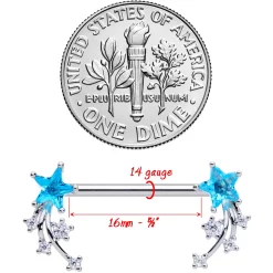 14 Gauge 5/8 Aqua Clear CZ Gem Shooting Star Barbell Nipple Ring Set -Body Jewelry Store 69585.otherimage2