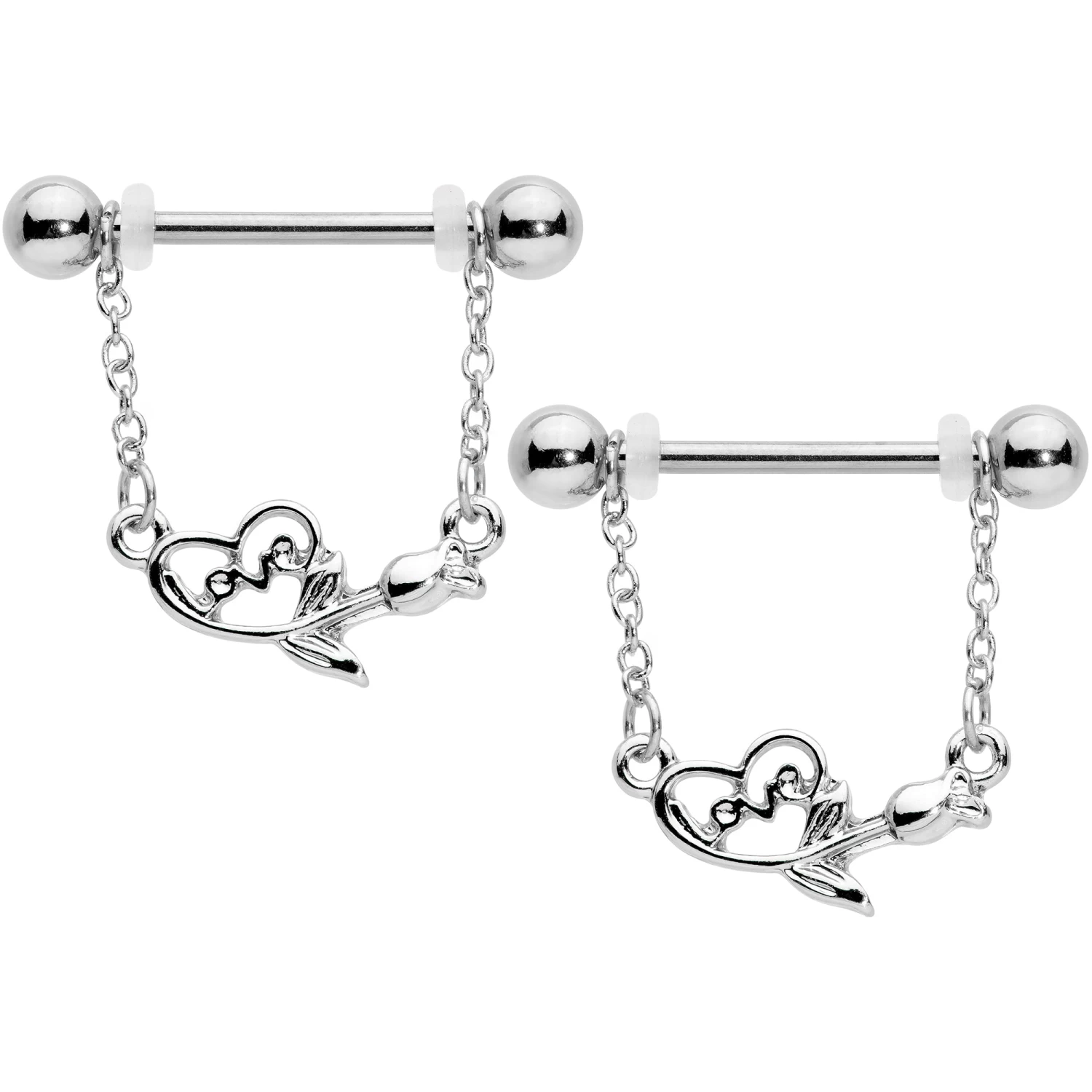 Gaby 14 Gauge 11/16 Love Rose Dangle Nipple Ring Set 1 Gaby 14 Gauge 11/16 Love Rose Dangle Nipple Ring Set